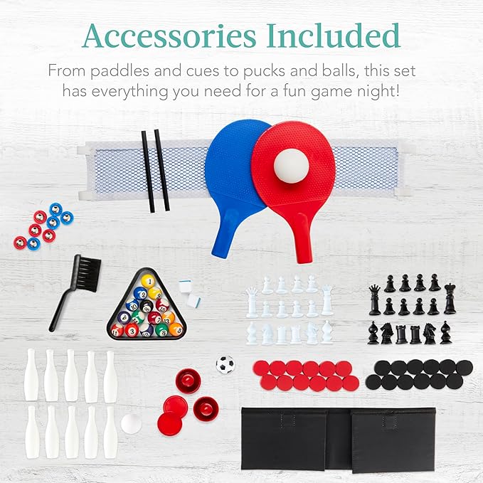 Best Choice Products 11-in-1 Kids Combo Game Table Set for Home, Game Room w/Ping Pong, Foosball, Table Hockey, Chess, Checkers, Shuffleboard, Bowling, 5 Accessory Bags