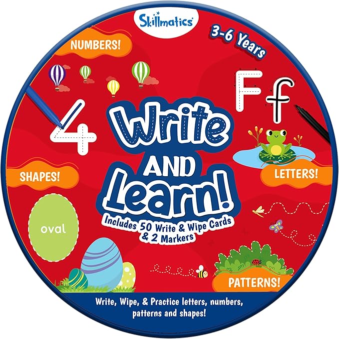 Skillmatics Write & Learn Reusable Cards for Toddlers - Letters, Numbers, Patterns & Shapes, Travel Game, Preschool Learning, Gifts for Kids Ages 3, 4, 5, 6