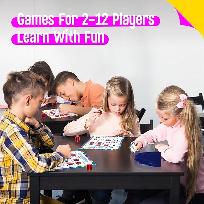 SpriteGru Multiplication & Division Bingo Game, 360 Math Problems, 2 Educational Math Board Game for Kindergarten and Preschool Kids 4-8, Perfect for Classroom & at Home