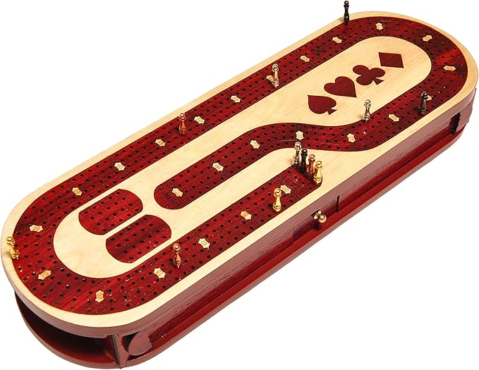 Palm Royal Handicrafts - 4 Track Cribbage Board Made with Blood Wood/Maple Wood with Place of Skunk and Corner 4 Track Continuous Cribbage Board