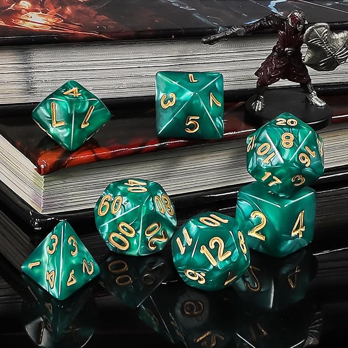 QMay Polyhedral Dice Set - 7 x 7 (49 Pieces) DND Dice with 7PCS Black Drawstring Bags Great for Dungeons and Dragons, RPG, MTG,Role Playing Table Games D4 D6 D8 D10 D% D12 D20