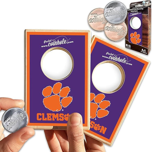 Tabletop Cornhole Game Set | Officially Licensed College Mini Football Cornhole Board Game | Includes Coins