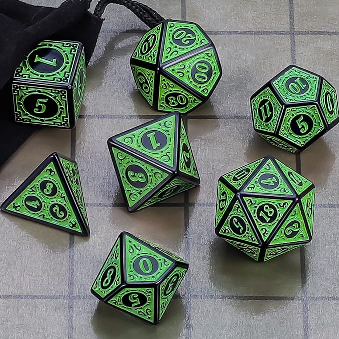 CiaraQ DND Polyhedral Dice Set for Dungeons and Dragons RPG MTG Role Playing Table Games-with 1 Dice Pouch (Green Engraved Dice)