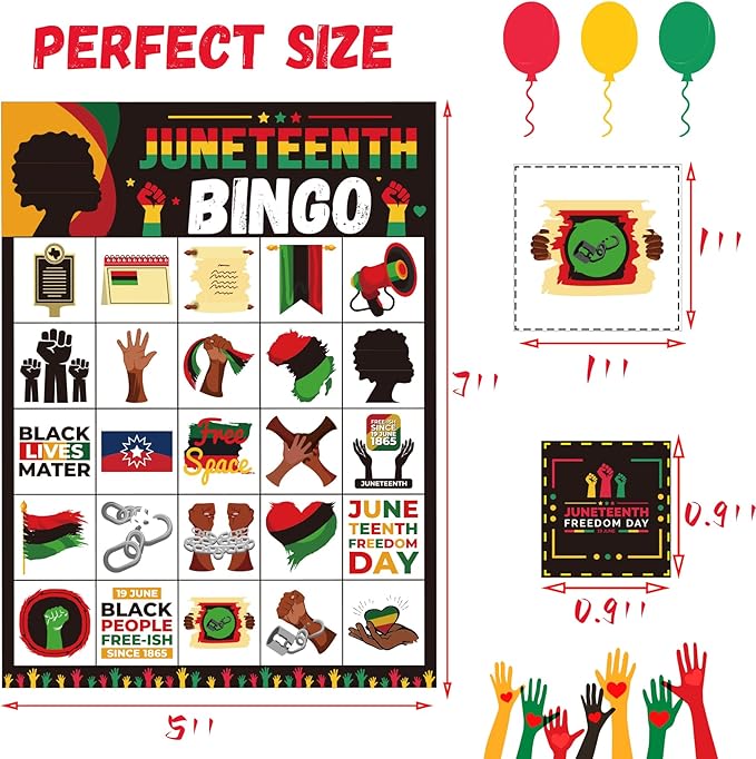 Juneteenth Games Juneteenth Bingo Game Juneteenth Party Games with 24 Juneteenth Players Cards for Adults Activities Supplies Favors Juneteenth Trivia Games