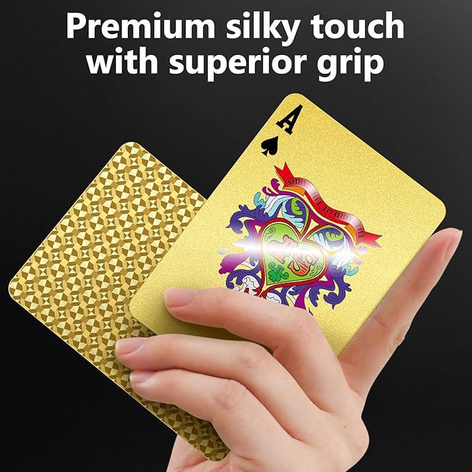 BIERDORF Waterproof Plastic Playing Cards - Durable Cool Deck of Cards - Standard Index Professional Premium Poker Cards - Vintage Casino Themed Card Games for Families or Adults - Gold Diamond Style