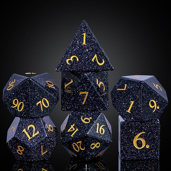 UDIXI Stone D&D Dice Set 7PCS Blue Sandstone Gemstone DND Dice with Leather Gift Box for Dungeons and Dragons Role Playing Game and Other Tabletop Games
