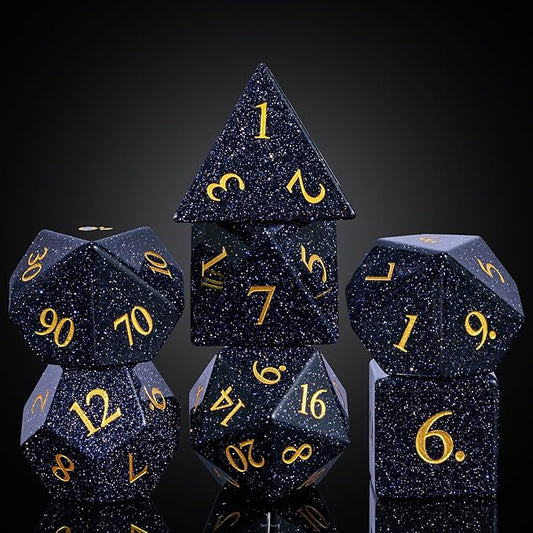 UDIXI Stone D&D Dice Set 7PCS Blue Sandstone Gemstone DND Dice with Leather Gift Box for Dungeons and Dragons Role Playing Game and Other Tabletop Games