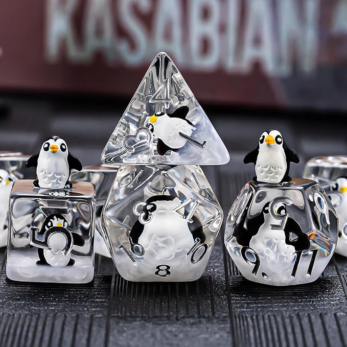 Penguin DND Resin Dice Set, Polyhedral D&D Dice Penguin Dice D and D for Dungeons and Dragons MTG RPG Board Games