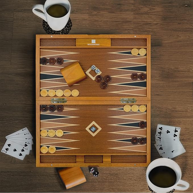 Woodronic 17" Wooden Backgammon Set, Folding Classic Board Game, Best Strategy Game and Smart Game of Tactic for Kids and Adults