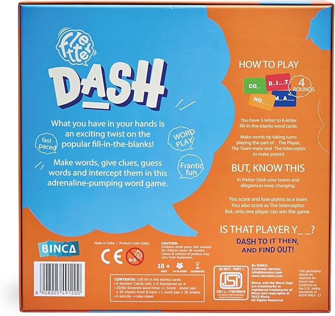Fletter Dash, A Fun Fill-in-The-Blanks Strategic Word Card Game for All Ages | Fun and Strategic Word Game | Test Vocabulary and Concentration | A Gift for Ages 7, 8, 9, & 10 Years (3-6 Players)