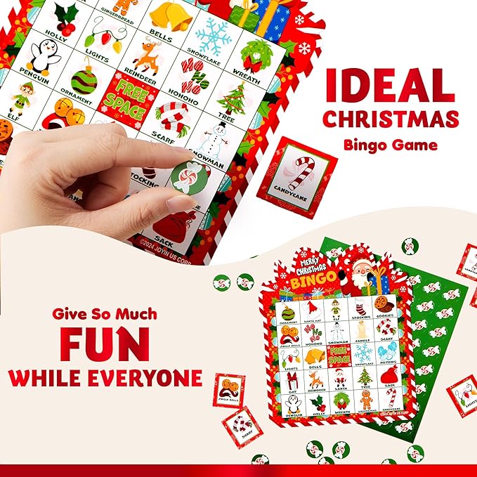 JOYIN 30 Players Christmas Bingo Cards, Xmas Bingo Game for Kids Family Activities, Holiday Winter Bingo Cards for Party Card Games, School Classroom Indoor Party Games