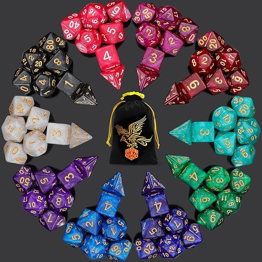 QMay DND Dice Set 10x7 (70 Pieces) Polyhedral Dice for Dungeons and Dragons D&D RPG MTG Role Playing Games with 1 Drawstring Bag