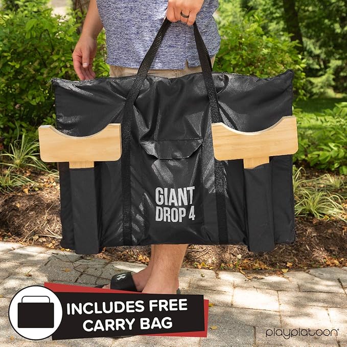 Play Platoon Giant Connect Game Outdoor, Join 4 in a Row with Coins, Case and Rules - Extra Large Yard Games for Adults and Family - Natural Wood