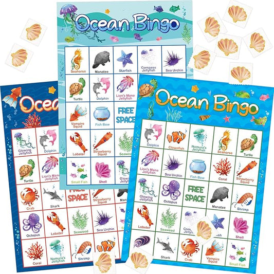 Ocean Bingo Game 24 Players for Kids Under Sea Party Game Supplies