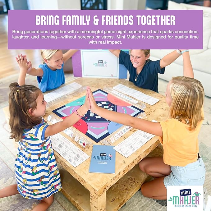 Mahjong for Kids, Beginners & Families | American Mahjong Starter Set, Learn to Play with Tiles, Racks Game Board, & Guide - Educational STEM Gift for Ages 6+