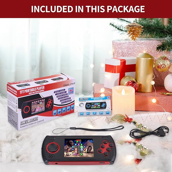 16 Bit Handheld Game for Kids Built-in 230 HD Classic Retro Video Games USB Rechargeable 3.0 Inch Childrens Travel Electronics Toys Portable Gaming Player System Gift for Boys Girls Ages 4-8-12