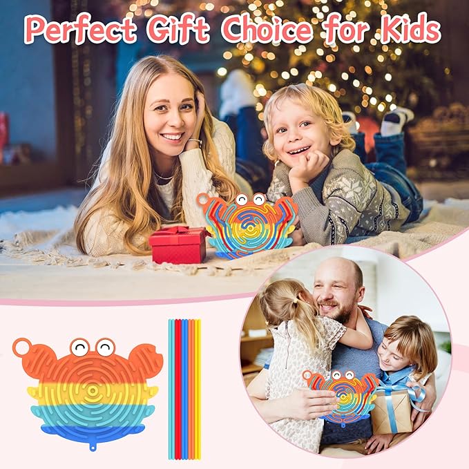 Silicone Sensory Activity Board,Double-Sided Busy Board for Fine Motor Skill,Fidget Toy for Calming, Stress, Anxiety, ADHD , Autism , Silent, No Mess , Kids 3+ & Adults(Crab,Colorful)