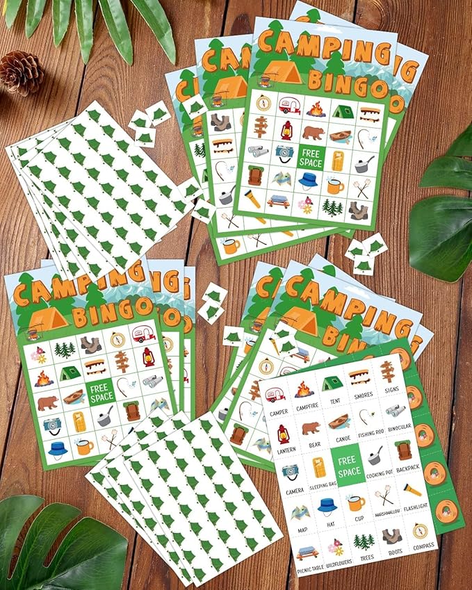 Camping Bingo Game Outdoor Indoor Activities Hike Field Trip Supplies Party Favors Card Games for Adults 24 Players Family Fun