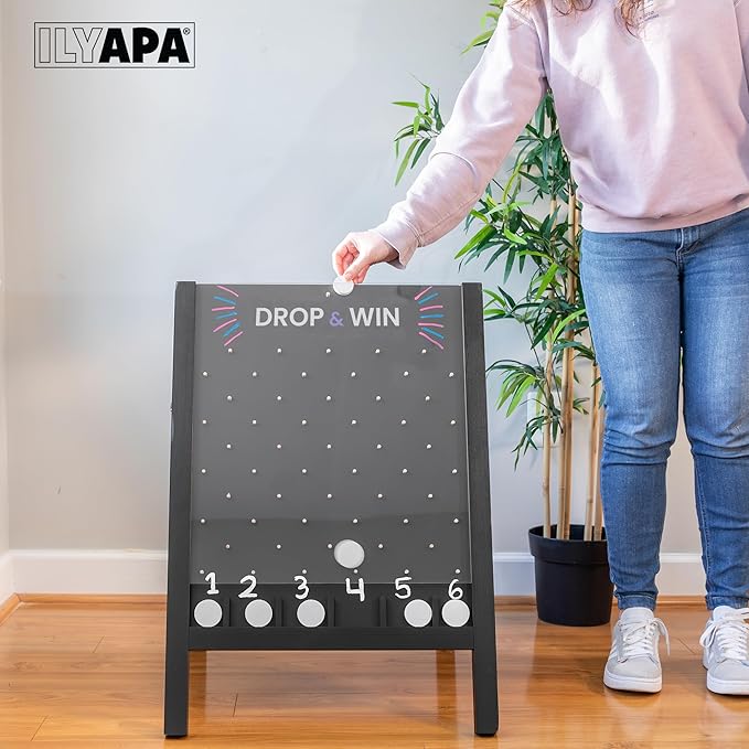 Ilyapa Board Large Prize Drop Game, 21 X 30 Double Sided Penny Drop & Wooden A-Frame Chalkboard Sign for Trade Show - Game Board Large