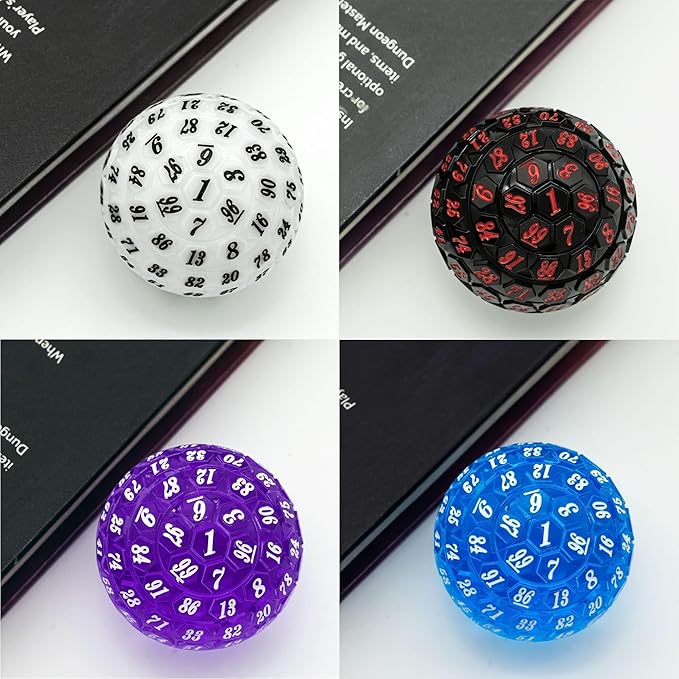 100 Sided Polyhedral Dice, Single D100 Game Dice, 100 Sided Cube with Black Pouch, D100 die 48 mm (Black with Blue Number)