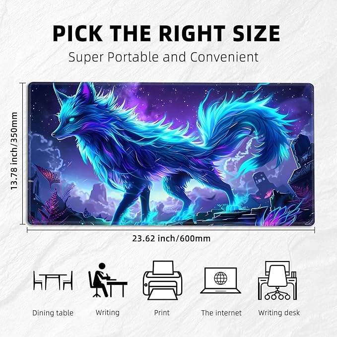 for MTG Playmat with Storage Bags, Card Playmat for TCG Card Playing Game,Rollable & Foldable for PTCG and Board Game Mat for Cards,Non-Slip Glowing Fox Desk Mat for Home Office