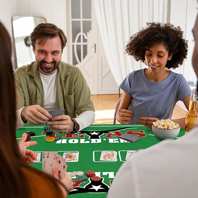Gamie Double Sided Felt Casino Mat, 36” x 72” for Blackjack & Texas Hold’em Poker, 2-in-1 Texas Holdem Poker Mat & Blackjack Mat, Professional Grade Poker Tabletop Mat with Instructions Booklet