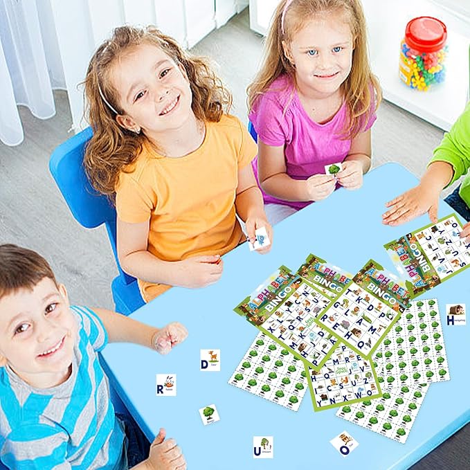Alphabet Bingo Game for Toddler Adults, 24 Players Letter Bingo Cards Letter Recognition Alphabet Animals Themed Bingo Game Cards for School Classroom Family Activities
