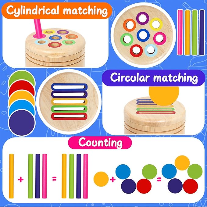 Wooden Sorting Toy Montessori Color & Shape Sorter Class Activity Toddlers Fine Motor Game for Colors and Shapes Recognition, Birthday New Year Valentine's Gifts for 2-5 Year Old Boys and Girls