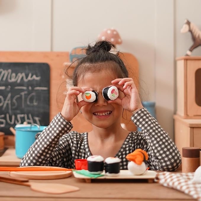 HABA Soft Sushi with Child-Sized Chopsticks & Serving Board Play Food Set - Pretend Play for Toddlers 3-5 and Kids Cooking Sets for Aspiring Chefs