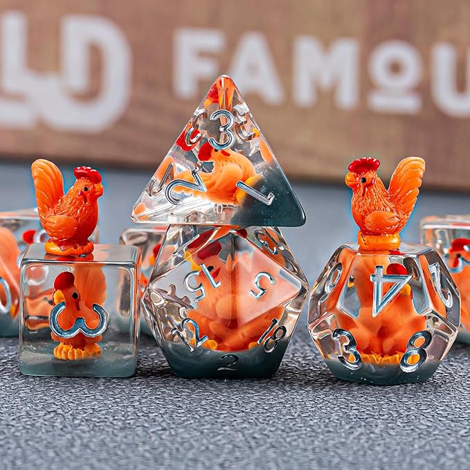 DND Resin Chick Dice Set, D&D Polyhedral Dice for Dungeons and Dragons RPG, MTG Role Playing Games D and D Dice 7pc D20 D12 D10 D8 D6 D4