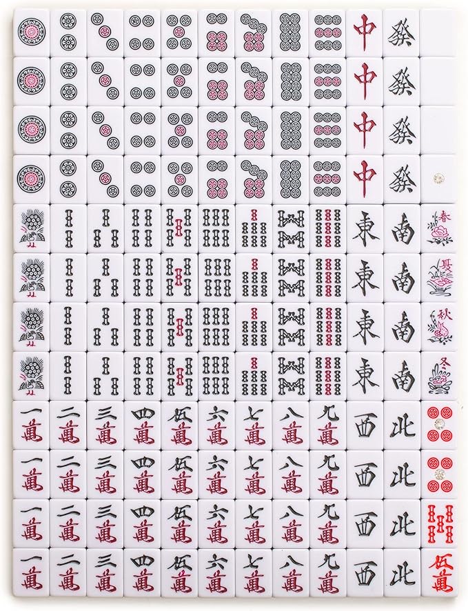 Yellow Mountain Imports Japanese Riichi Mahjong Set - Large White and Green Tiles, Vinyl Case - Includes East Wind Tile, Betting Sticks, and Dice