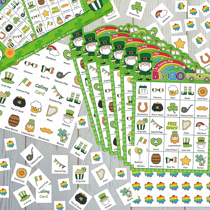 Fancy Land St. Patrick's Day Bingo Game for Adults Irish Shamrock Bingo Cards for School Classroom Party Favors Decorations Family Activities Supplies 24 Players