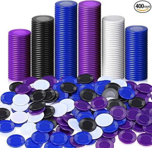 Skylety 400 Pieces Plastic Poker Chips Game Chips 4 Colors Counter Card for Kids Game Playing Learning Math Counting Bingo Game Blank Chips Card for Kids Reward
