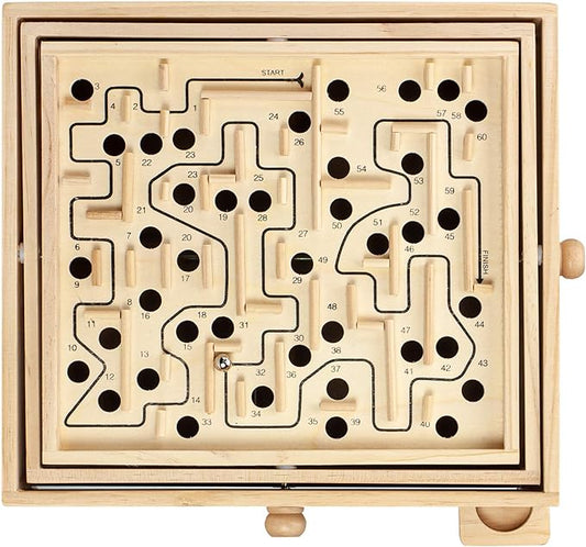 STERLING Games Large Wooden Labyrinth 13.5" x 13" Marble Ball Tilt Maze Wood Game with 60 Waypoints for 6 Years and Up