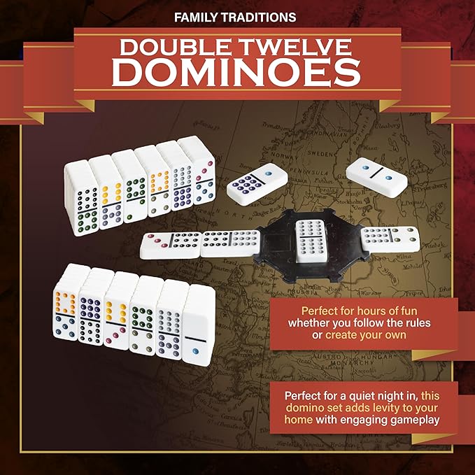 Family Traditions Double 12 Dominoes Tin, Crystalline Dominoes