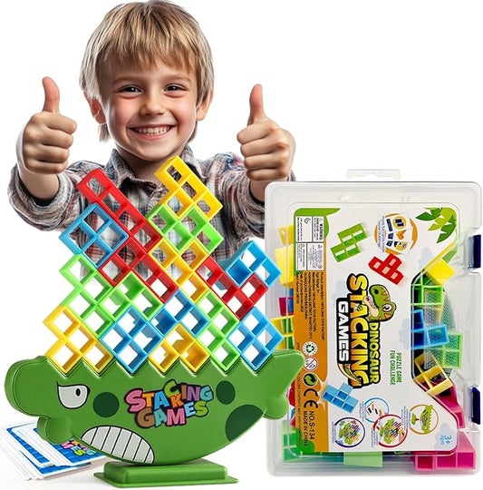 48PCS Dinosaur Balance Stacking Blocks with Travel Case | Montessori Fine Motor Skill Toys for Kids 3+ | Educational STEM Building Game for Focus & Coordination