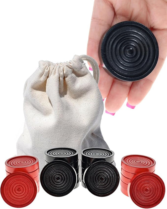 WE Games Wooden Checkers Pieces with Drawstring Storage Bag - 24 Checker Pieces Only - Red & Black, 2-inch Diameter