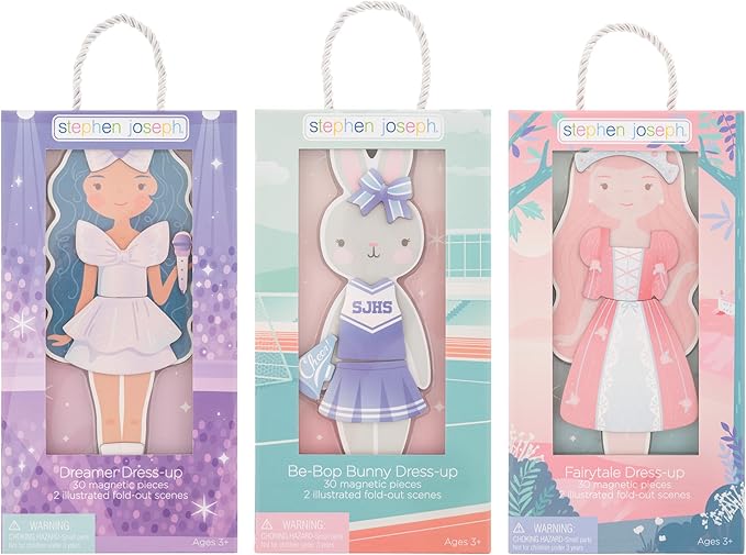Stephen Joseph, Magnetic Dress Up Dolls, 30 pc Magnetic Travel Play Set – Pretend Play Magnetic Dress Up Dolls, Ideal for Ages 3 4 5 – Travel Game for Kids, Bunny