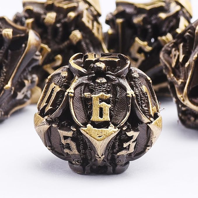 AUSTOR Metal DND Dice Set 7 Pieces DND Dice Hollow Polyhedral Dice D20 D12 D10 D% D8 D6 D4 Metal Dice with Metal Box for Dungeons & Dragons RPG Board Games