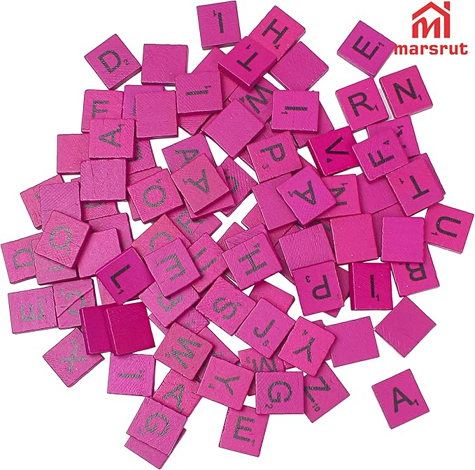 Marsrut 100Pcs Tiles Replacement, Pink Colored Wooden Mix Letters Colourful Rose Red Varnished Scrambled Alphabet Pieces Bulk Set for Board Phonics Spelling Game Name Family Decor Crafting