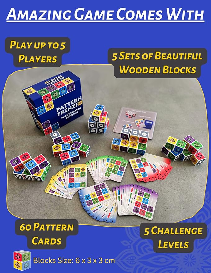 Pattern Matching Board Game for Children & Adults, Family Party Board Games, Block Puzzle Games for Kids Ages 3+, Play Solo or Multiple Players, Pattern Recognition, Perfect Christmas & Birthday Gift