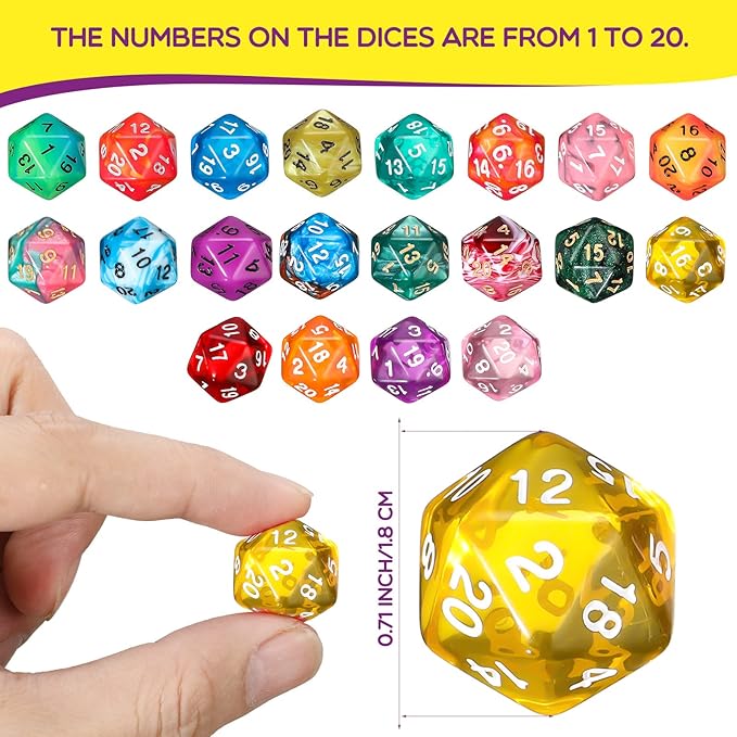 100 Pieces Polyhedral Dice Set with Black Pouch Polyhedral Dice Compatible with RPG MTG Table Games Multi Colored Assortment (20 Sided)