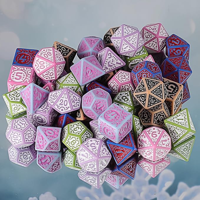 CiaraQ DND Polyhedral Dice Set (42pcs) with A Gold Pattern Drawstring Bag for Dungeons and Dragons RPG MTG Table Games. 6 Sets Fantasy Role Playing Dice Set