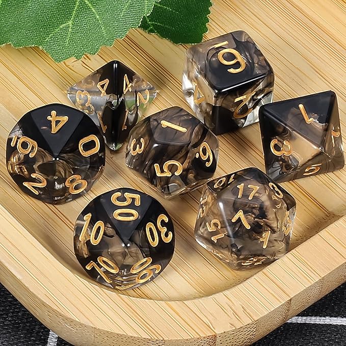CiaraQ DND Polyhedral Dice Set for Dungeons and Dragons RPG MTG Role Playing Table Games-with 1 Dice Pouch (Transparent + Black Cloud)