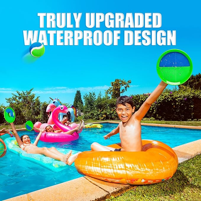 EVERICH Upgraded Toss Catch Paddle Ball Game Set Flying Disc, Outdoor Racket Games for Kids Adults, Beach Pool Sand Lawn Toys Includes 8 Paddles 8 Balls 8 Birdies, Birthday Easter Gift for Boys Girls