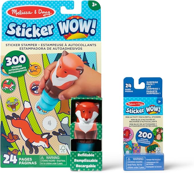 Melissa & Doug Sticker Wow!™ Fox Bundle: 24-Page Activity Pad, Sticker Stamper, 500 Stickers, Arts and Crafts Fidget Toy Collectible Character