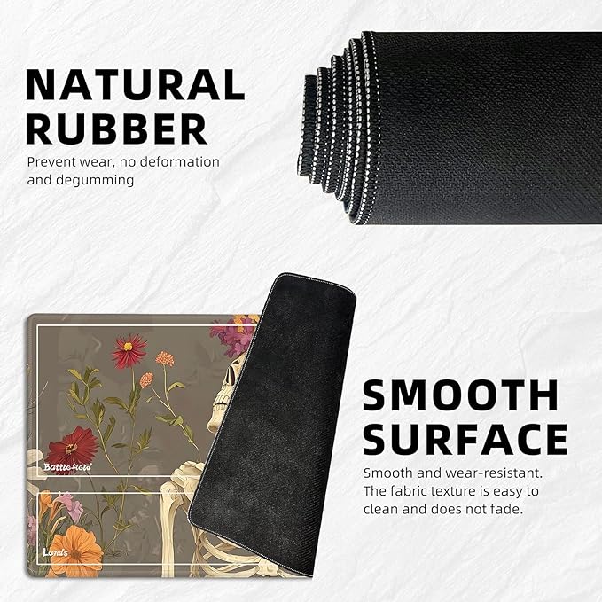 for MTG Playmat with Zones Storage Bag,for TCG Playmat and Playing Card Mat for Magic Board Games, Skull Flower Non Slip Stitched Edges Game Mat, Rollable Foldable Card Playmats