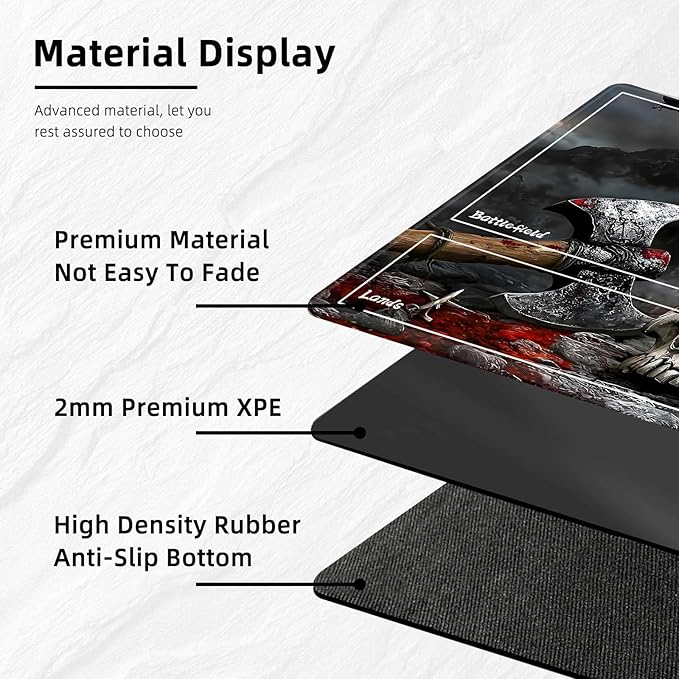 for MTG Playmat with Zones Storage Bag, for TCG Playmat and Playing Card Mat for Magic Board Games, Skull Axe Non-Slip Stitched Edges Game Mat, Rollable Foldable Card Playmats
