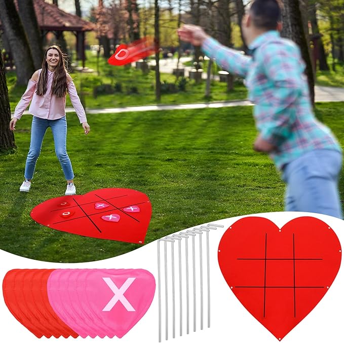 Libima Mother's Day Tic Tac Toe Game Set Bean Bag Toss Outdoor Games for Couple Adults Giant Family Party Games Large Yard Lawn Backyard Tic Tac Toe Party Favor for Camping Indoor Supplies