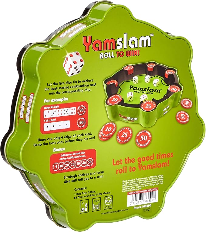 Tabletop Dice Game, Fast-Playing Strategy Party Game, for Kids Teens Adults Family Game Nights, Felt Lined Interior Poker Chips, 1 to 4 Players, Ages 8+, Yamslam by Blue Orange Games